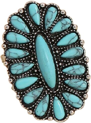 Bohemian Turquoise Oval Flower Rings Vintage Geometric Ethnic Natural Stone Adjustable Silver Joint Knuckle Rings Western Cowgirl Statement Jewelry in Kuwait