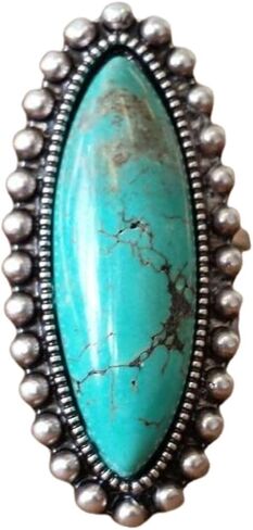 Bohemian Turquoise Oval Flower Rings Vintage Geometric Ethnic Natural Stone Adjustable Silver Joint Knuckle Rings Western Cowgirl Statement Jewelry in Kuwait