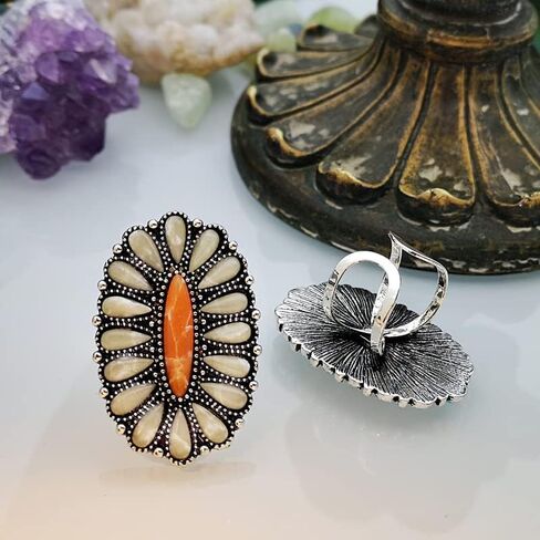 Bohemian Turquoise Oval Flower Rings Vintage Geometric Ethnic Natural Stone Adjustable Silver Joint Knuckle Rings Western Cowgirl Statement Jewelry in Kuwait
