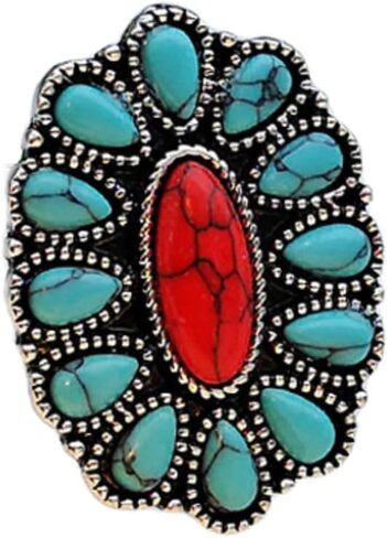 Bohemian Turquoise Oval Flower Rings Vintage Geometric Ethnic Natural Stone Adjustable Silver Joint Knuckle Rings Western Cowgirl Statement Jewelry in Kuwait