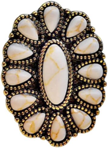 Bohemian Turquoise Oval Flower Rings Vintage Geometric Ethnic Natural Stone Adjustable Silver Joint Knuckle Rings Western Cowgirl Statement Jewelry in Kuwait