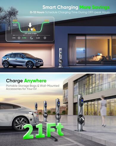 شاحن EV من المستوى 2، 32 أمبير 240 فولت Nema 14-50 شواحن EV للمنزل المستوى 2، سلك تمديد 21 قدمًا شاحن EV للمركبات الكهربائية المحمولة لـ J1772 EVs مع موصل حائط وحامل in Kuwait