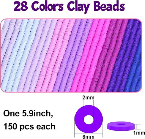 JMUQ 28 Strands Clay Beads Bracelet Making Kit, 28 Colors Friendship Preppy Flat Polymer Clay Heishi Beads for Bracelets Jewelry Making Kit, DIY Arts and Crafts Gifts in Kuwait
