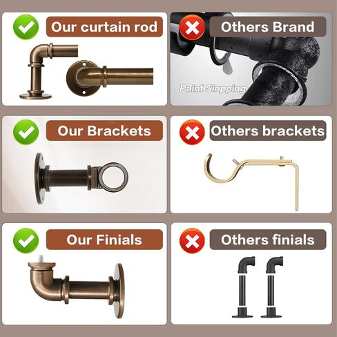Industrial Curtain Rods for Windows 18 to 88 Inches Adjustable Length, 1 Inch Diameter, with Aluminium Finials,Antique Red Bronze in Saudi Arabia