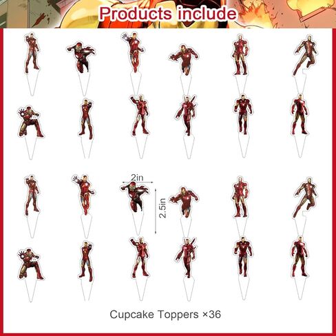 37 قطعة 𝓘𝓻𝓸𝓷 𝓜𝓪𝓷 لتزيين الكيك مع قطعة واحدة𝓘𝓻𝓸𝓷 𝓜𝓪𝓷 لتزيين الكيك، 36 قطعة من أغطية الكب كيك اللطيفة لديكورات حفلات أعياد الميلاد in Kuwait