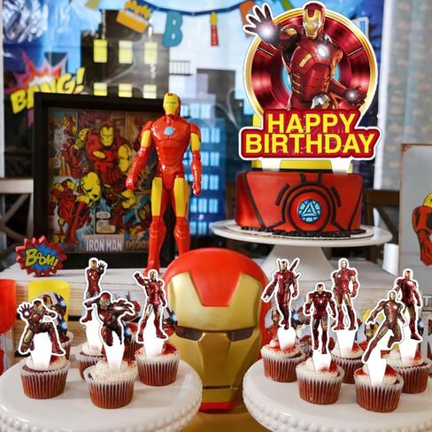 37 قطعة 𝓘𝓻𝓸𝓷 𝓜𝓪𝓷 لتزيين الكيك مع قطعة واحدة𝓘𝓻𝓸𝓷 𝓜𝓪𝓷 لتزيين الكيك، 36 قطعة من أغطية الكب كيك اللطيفة لديكورات حفلات أعياد الميلاد in Kuwait