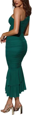 Cosonsen Women's One Shoulder Ruched Bodycon Dress Mermaid Cocktail Wedding Party Dresses in Kuwait