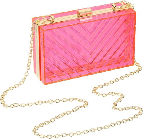 uxcell Women Acrylic Clear Clutch Purses Evening Handbag Crossbody Bag with Chain for Wedding Prom Party, Pink/Gold in Saudi Arabia