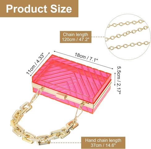 uxcell Women Acrylic Clear Clutch Purses Evening Handbag Crossbody Bag with Chain for Wedding Prom Party, Pink/Gold in Saudi Arabia