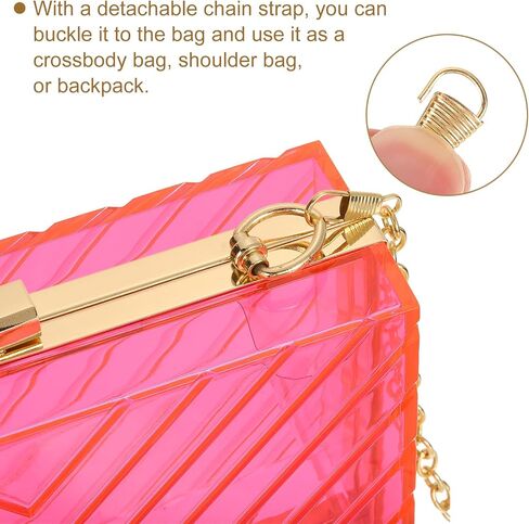 uxcell Women Acrylic Clear Clutch Purses Evening Handbag Crossbody Bag with Chain for Wedding Prom Party, Pink/Gold in Saudi Arabia