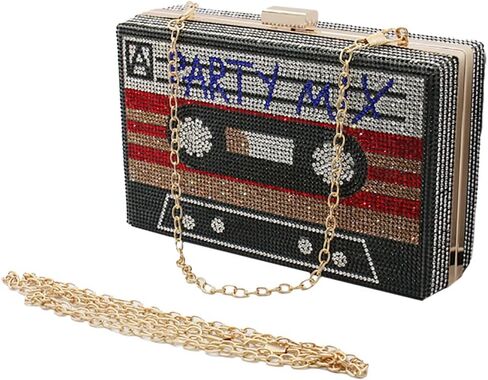 Women Retro Radio Tape-shape Rhinestone Clutch Purse Vintage Crystal Evening Handbag Party Cocktail Shoulder Bag in Saudi Arabia