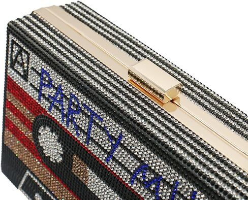 Women Retro Radio Tape-shape Rhinestone Clutch Purse Vintage Crystal Evening Handbag Party Cocktail Shoulder Bag in Saudi Arabia