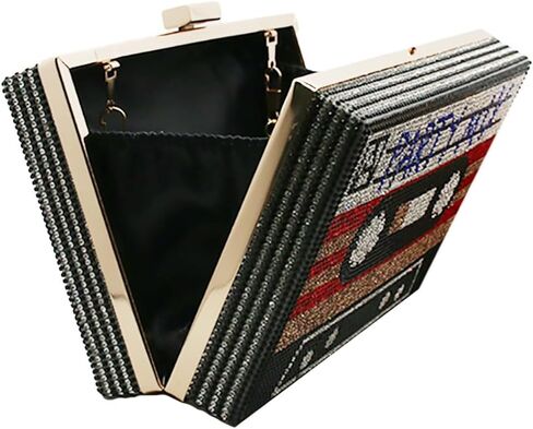 Women Retro Radio Tape-shape Rhinestone Clutch Purse Vintage Crystal Evening Handbag Party Cocktail Shoulder Bag in Saudi Arabia