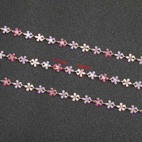 UMAOKANG 9.8 Feet Enamel Flower Chain for Jewelry Making 18K Gold Plated Brass Jewelry Chain Roll Pink Purple Oil Drip Floral Link Chain on Spool in Kuwait