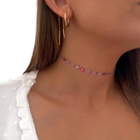 UMAOKANG 9.8 Feet Enamel Flower Chain for Jewelry Making 18K Gold Plated Brass Jewelry Chain Roll Pink Purple Oil Drip Floral Link Chain on Spool in Kuwait