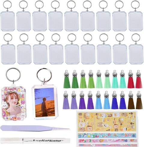 YCOSAN Acrylic Photo Frame Keyrings,1.58 x 2.2 inch/4 x 5.7cm Personalized Keychains, Photo Insert Keychains, 52 Pcs DIY Picture Keychains Kit in Saudi Arabia