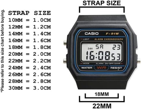 SBWC 18mm Resin Watch Strap (Black) Replacement for Casio Watch Models F-91W, F91WG, F-91WM, F-94WA, F-93W, F-105W, F-106W, F-28W in Saudi Arabia