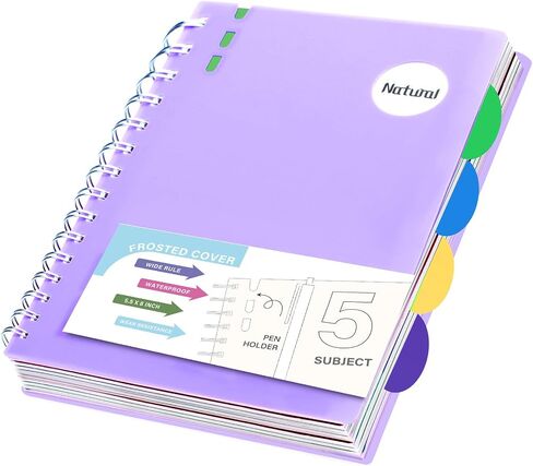 FLYING EAGLE 5 Subject Notebook Wide Ruled Spiral Notebook 5.5" x 8", 204 Pages Lined Spiral Journal Notebook with Dividers,Small Hardcover Notebooks for School, Work, A5 in Kuwait