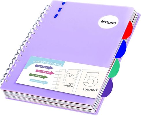 FLYING EAGLE 5 Subject Notebook Wide Ruled Spiral Notebook 5.5" x 8", 204 Pages Lined Spiral Journal Notebook with Dividers,Small Hardcover Notebooks for School, Work, A5 in Kuwait