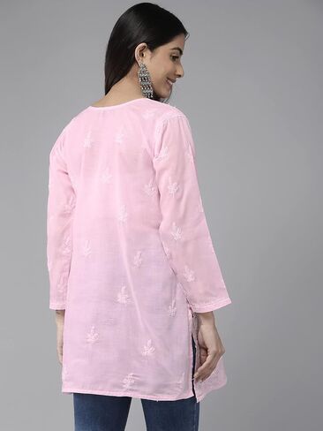 Ada Hand Embroidered Indian Chikankari Cotton Blend Tunic Short Kurti Top for Women A911280 in Kuwait