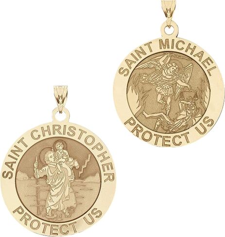 PicturesOnGold.com هدايا مجوهرات حماية ميدالية سانت كريستوفر وسانت مايكل مزدوجة للرجال والنساء - متوفرة بالذهب الأصفر أو الأبيض عيار 14 قيراط، أو الفضة الاسترليني in Saudi Arabia