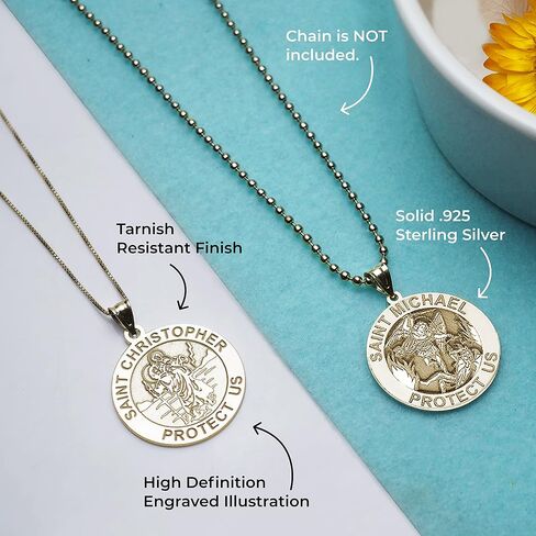 PicturesOnGold.com هدايا مجوهرات حماية ميدالية سانت كريستوفر وسانت مايكل مزدوجة للرجال والنساء - متوفرة بالذهب الأصفر أو الأبيض عيار 14 قيراط، أو الفضة الاسترليني in Saudi Arabia