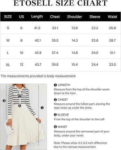 Women's Casual Long Sleeve Striped Midi Dress Crewneck Button Swing Pleated Knit A Line Dresses in Kuwait