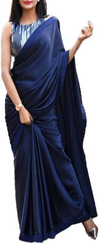 Women's Partywear saree Plain Satin silk saree Matching saree Partywear Plain Bridesmaid saree saree in Saudi Arabia