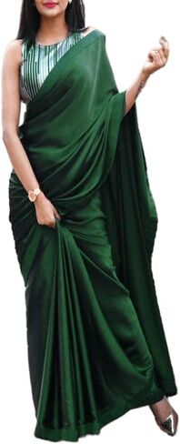 Women's Partywear saree Plain Satin silk saree Matching saree Partywear Plain Bridesmaid saree saree in Saudi Arabia