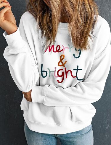 Ecosunny Christmas Sweatshirts Womens Sequin Santa Graphic Shirt Csausl Crewneck Long Sleeve Holiday Pullover Tops in Kuwait
