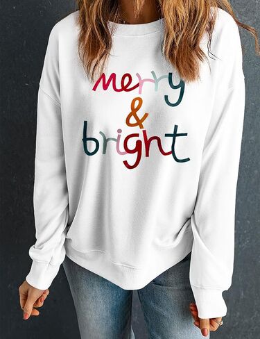 Ecosunny Christmas Sweatshirts Womens Sequin Santa Graphic Shirt Csausl Crewneck Long Sleeve Holiday Pullover Tops in Kuwait
