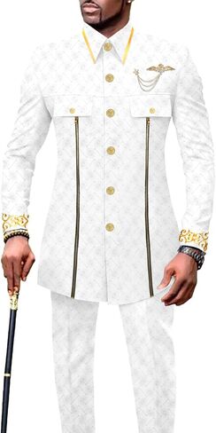 Men's Suits African Clothes Slim Fit Embroidery Single Breasted Full Sleeve Zip Blazer and Pants Set in Kuwait