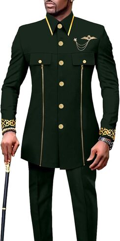 Men's Suits African Clothes Slim Fit Embroidery Single Breasted Full Sleeve Zip Blazer and Pants Set in Kuwait