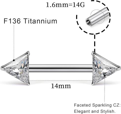 14G ASTM F136 Titanium Nipple Piercing Jewelry Moon CZ Opal Nipple Barbell Jewelry Internally Threaded G23 Solid Nipple Piercing Barbell Ring Jewelry for Women Men 14 Gauge in Kuwait