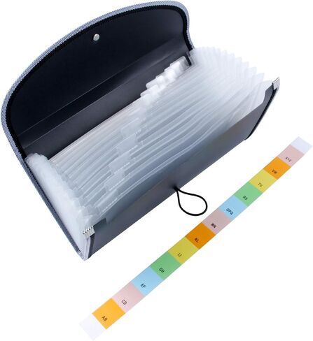 13-Pocket Expanding Receipt Folder Small Accordion File Folder with Label, Check Bill File Storage Plastic Business Document Organizer Wallet Case for Office Home (Black) in Saudi Arabia