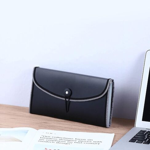 13-Pocket Expanding Receipt Folder Small Accordion File Folder with Label, Check Bill File Storage Plastic Business Document Organizer Wallet Case for Office Home (Black) in Saudi Arabia
