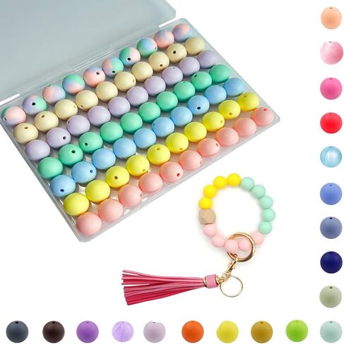 15mm Silicone Beads,70PCS Silicone Beads Bulk for Keychain Making Soft Rubber Round Beads for DIY Crafts Jewelry Beads for Necklace Bracelet Accessories (Macaron Color) in Saudi Arabia
