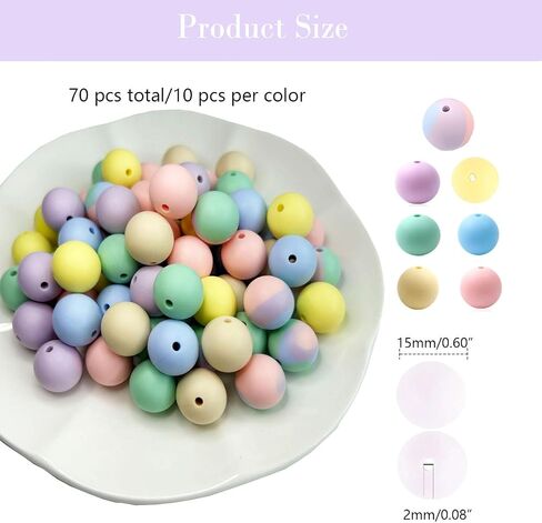 15mm Silicone Beads,70PCS Silicone Beads Bulk for Keychain Making Soft Rubber Round Beads for DIY Crafts Jewelry Beads for Necklace Bracelet Accessories (Macaron Color) in Saudi Arabia