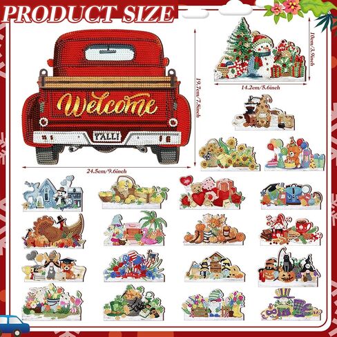 Burbell 21 Pcs Interchangeable Diamond Painting Welcome Sign for Front Door Diamond Painting Truck Decor Interchangeable Seasonal Welcome Sign for DIY Diamond Art Kit Wall Window Door Farmhouse (Red) in Kuwait