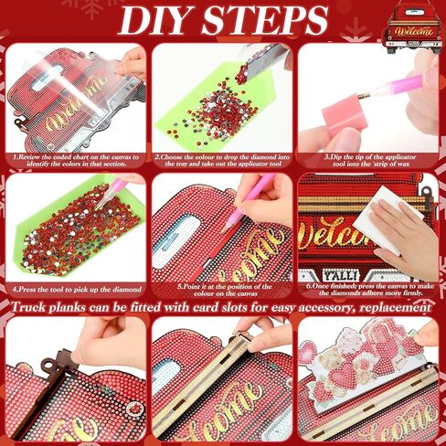 Burbell 21 Pcs Interchangeable Diamond Painting Welcome Sign for Front Door Diamond Painting Truck Decor Interchangeable Seasonal Welcome Sign for DIY Diamond Art Kit Wall Window Door Farmhouse (Red) in Kuwait