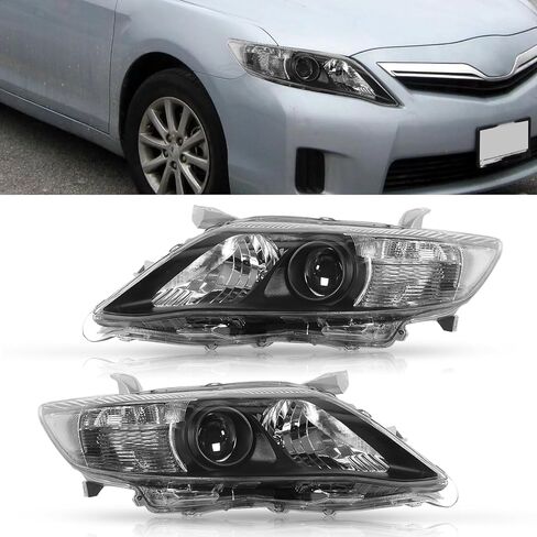 المصابيح الأمامية متوافقة مع قاعدة تويوتا كامري 2010 2011/SE/LE/XLE/Hybrid البديلة المباشرة للمصابيح الأمامية السوداء مجموعة الهالوجين (جانب السائق والراكب) in Kuwait