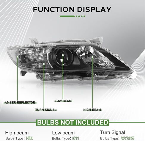 المصابيح الأمامية متوافقة مع قاعدة تويوتا كامري 2010 2011/SE/LE/XLE/Hybrid البديلة المباشرة للمصابيح الأمامية السوداء مجموعة الهالوجين (جانب السائق والراكب) in Kuwait