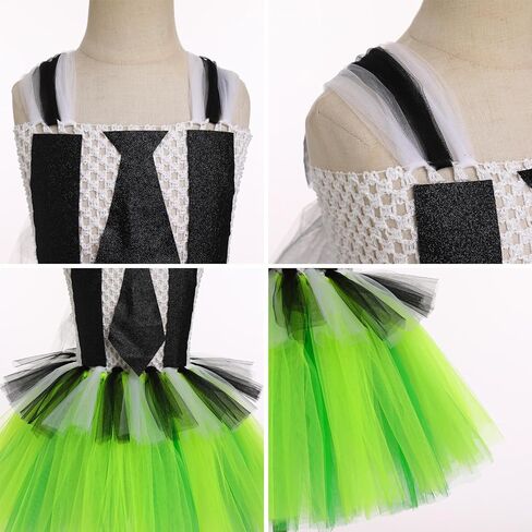 فستان تول مخطط باللونين الأسود والأبيض للفتيات مع مجموعة عصابة رأس لباس الهالوين للأطفال الصغار in Kuwait