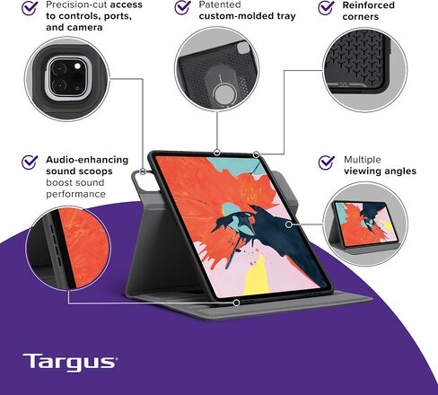 Targus VersaVu Classic Apple iPad Pro 11-inch Protective Tablet Case with Slim TriFold Stand Cover, Enhanced Audio, Stylus Holder, Secure Strap Closure, Red (THZ4403GL) in Saudi Arabia