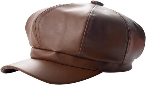 LOCOMO Men Women PU Leather Newsboy Cap Hat Cabbie Gatsby Irish Hunting Driver Golf Ivy Flat Beret Plain Color in Kuwait