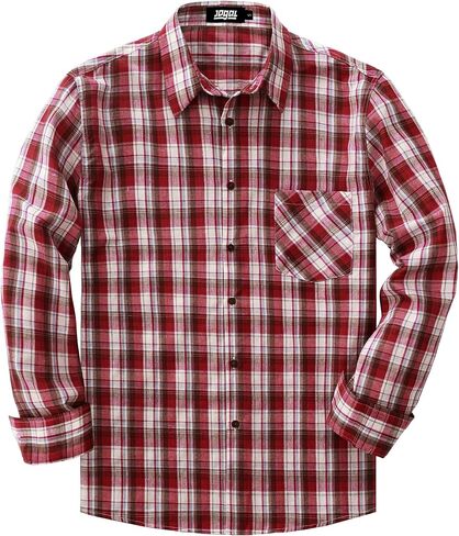 JOGAL Long Sleeve Shirts for Men Plaid Button Down Shirt Mens Casual Cotton Button Up Pocket Shirt in Kuwait