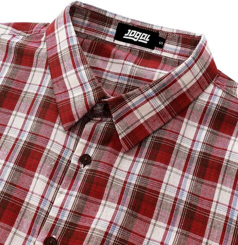 JOGAL Long Sleeve Shirts for Men Plaid Button Down Shirt Mens Casual Cotton Button Up Pocket Shirt in Kuwait