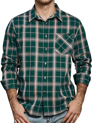 JOGAL Long Sleeve Shirts for Men Plaid Button Down Shirt Mens Casual Cotton Button Up Pocket Shirt in Kuwait