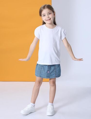 COSLAND Girls' Short Puff Sleeve Top Crew Neck Cotton T-Shirt in Saudi Arabia