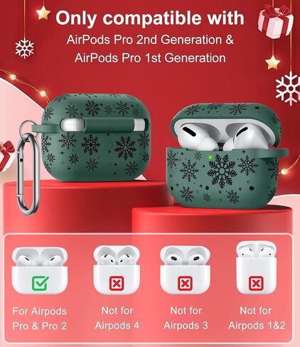 حافظة منقوشة بلونين لعيد الميلاد لجهاز AirPods Pro حافظة الجيل الثاني الأول، غطاء حماية كامل من السيليكون الناعم للعطلات اللطيفة من TOYOUTHS لهاتف Apple Airpods Pro 2/Pro Case للنساء والرجال in Kuwait
